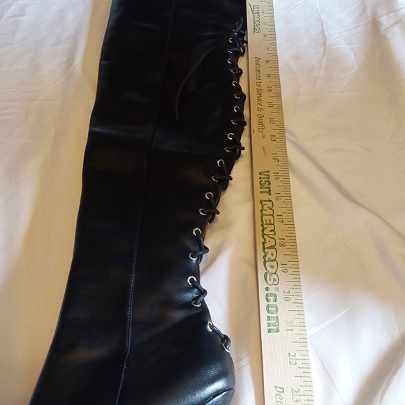 Lamoda Women's Thigh High Boots Size 7 Vegan Leather 5" Heel Platform Grunge - Picture 8 of 12